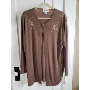 NWT Adolfo Exlusive‎ Women's brown long sleevesBeaded Long Cardigan Large